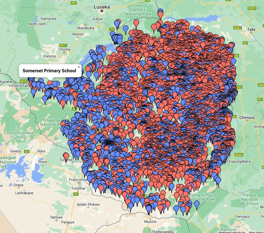 MacBelts's tweet photo. According to @freemanchari this is the heat map. Blue is @nelsonchamisa and red is @edmnangagwa . He goes on to say this map was presented to @SADC_News mission for their consideration and incorporating into the final report. https://t.co/AW79H1kcyK