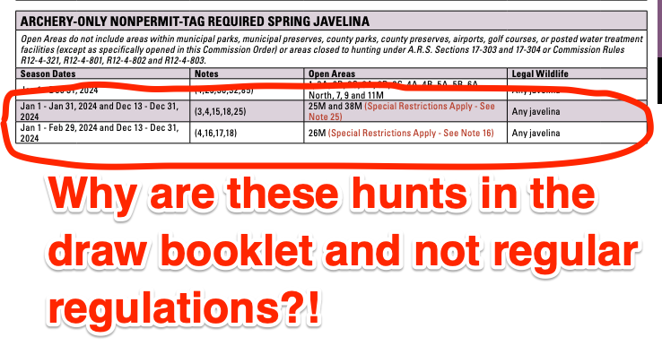 s4squatch's tweet photo. @azgfd Where are the 2023 spring draw regs on your website?  The 2023 version of the hunts in this image are now hidden on the website.  Why aren't they in the regular regs, they aren't a draw!  These are FUTURE hunts now hidden from the public! https://t.co/WDv8v9JdJg