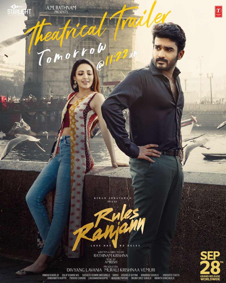 starlightenter8's tweet photo. Get Ready to laugh your hearts out with our full on entertainer rulesranjann riot🥳

Theatrical Trailer releasing on September 8th at 11:22 AM🤩💥

#RulesRanjann  #RulesRanjannonsep28th 

@Kiran_Abbavaram @iamnehashetty @rathinamkrish  @DivyangLavania  @AmrishRocks1 https://t.co/US9Ae7APBg