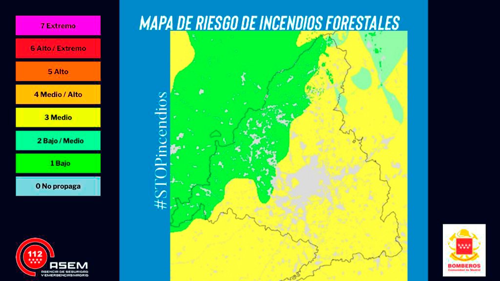 ⚠ Mapa de riesgo de #IIFF 🔥

🗓Jueves 7 de septiembre.

📲 ¿Fuego? ¿Columna de humo? 1-1-2.

#BomberosCM 
#STOPincendios 
#0incendios
#IncendiosForestales 
#INFOMA23 
#ASEM112
