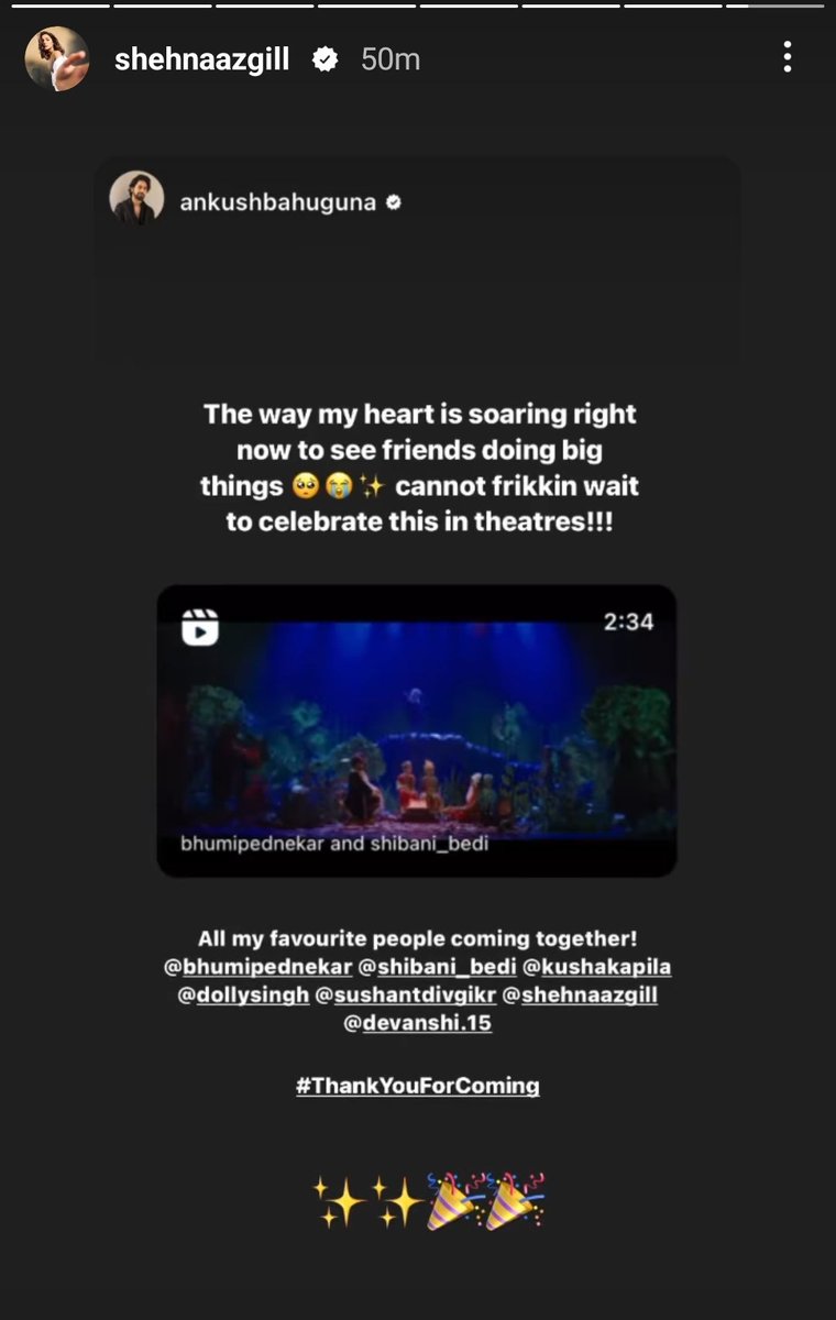 @ishehnaaz_gill Ig stories,  recognizing the wishes from #VogueIndia #KareenaKapoorKhan #ArjunKapoor
#MasabaGupta , Anushula Kapoor and Ankush Bahuguna.
TYFC TRAILER WID SHEHNAAZ
#ShehnaazGill
#ThankYouForComing