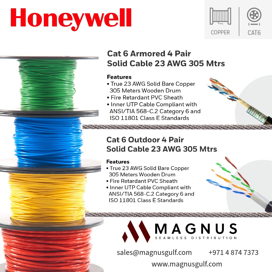 Explore Honeywell's Networking Cables:
❤️ Cat6 Armored Cable: Tough for industrial use.
💙 Cat6 Outdoor Cable: Perfect for outdoor setups.
Contact Magnus 📞 971-4-874-7373 or 📧 sales@magnusgulf.com.
#NetworkingCables #Honeywell #OutdoorNetworking #IndustrialCabling #Dubai #UAE