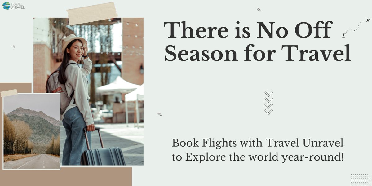 Travel is a season-less adventure. With our unbeatable flight deals, there's no off season for travel. 
travelunravel.com

#TravelMore #Wanderlust #ExploreTheWorld #JourneyOfDiscovery #LifeChangingExperiences #TravelInspiration #EscapeRoutine #OpenYourMind #travelunravel