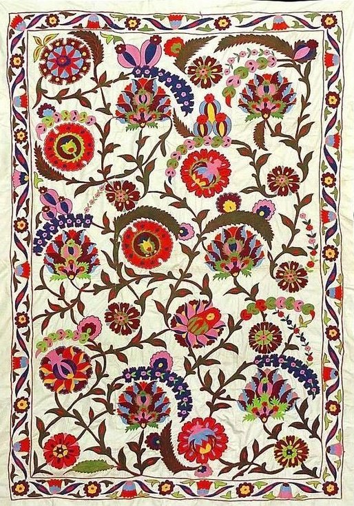 Uzbek embroidery design which could decorate suzani wall hangings, bedspreads (choshabi or ruidjo) and table-clothes (dastarkhan) #WomensArt