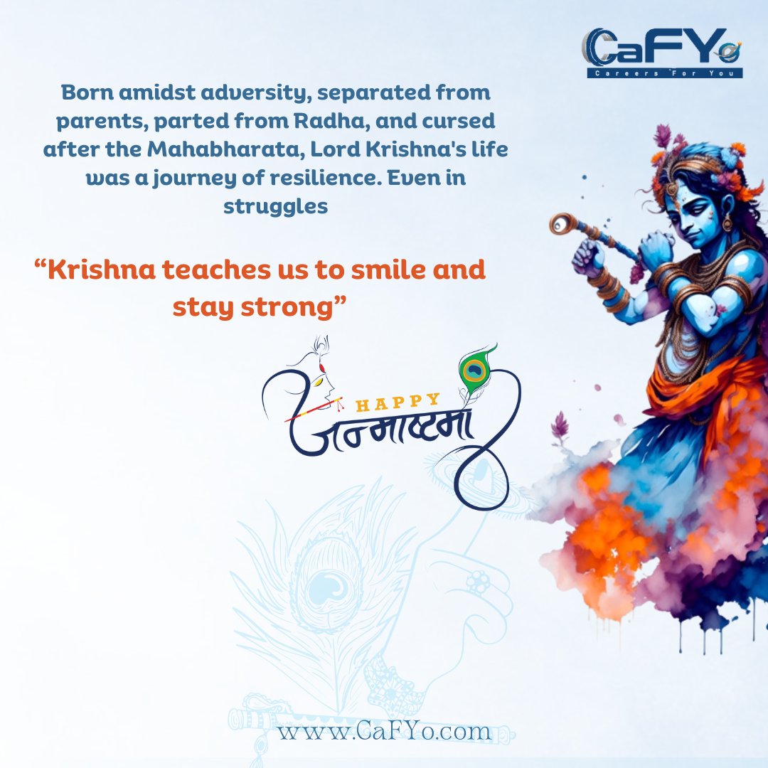 CafyoManagement's tweet photo. Born amidst adversity, separated from parents, parted from Radha, and cursed after the Mahabharata, Lord Krishna's life was a journey of resilience. Even in struggles. #HappyJanmashtami2023 #CafyoManagement #Janmashtam https://t.co/awKSTcDn55