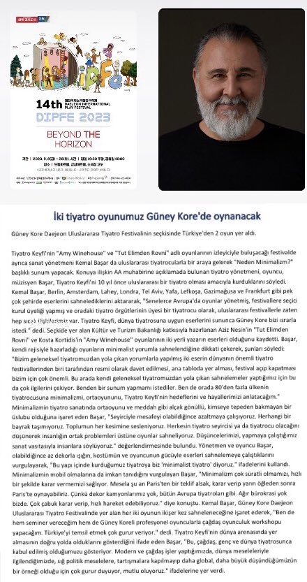 tiyatrokeyfi's tweet photo. “Amy Winehouse” ve “Tut Elimden Rovni” adlı eserlerimiz 17 - 24 Eylül arasında Güney Kore’de Daejeon Uluslararası Tiyatro Festivali’nde sahnelenecek. Sanat yönetmenimiz Kemal Başar da “Neden Minimalizm” başlıklı sunumuyla Güney Kore’de uluslararası tiyatro adamlarına seslenecek. https://t.co/XciQQ8Ffmh