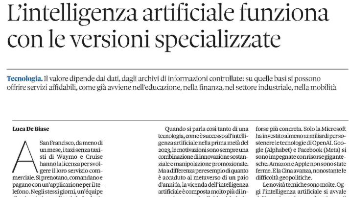 #AI il futuro del futuro 🗞️ 'L'#IntelligenzaArtificiale funziona con le versioni specializzate' @lucadebiase su @sole24ore #Tecnologia @Gartner_inc @paologranata @fraasco85 @iosonolacora @frasisam @prinet2000 @cinziasams @cdigitalethics