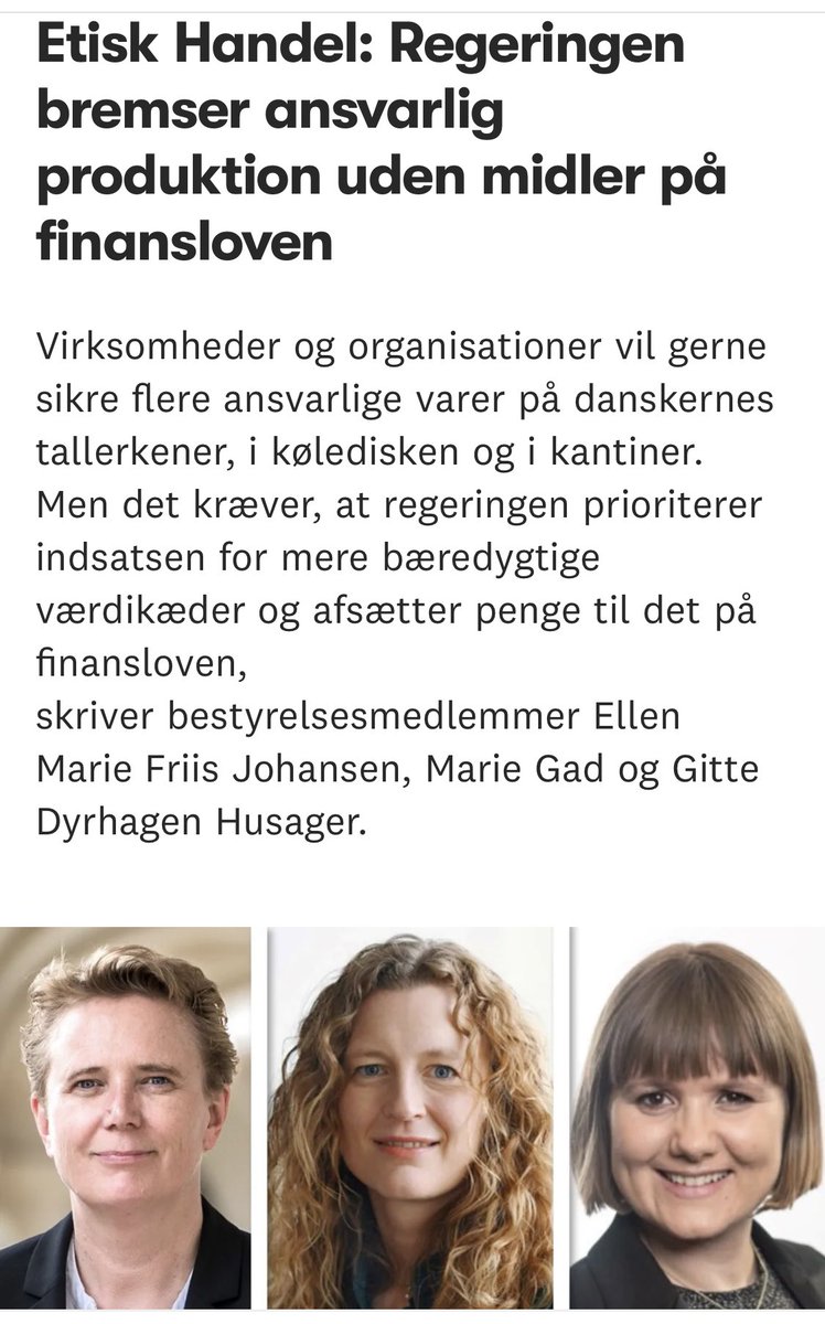 .@Regeringen s #fl24 bremser samarbejdet om ansvarlig handel til gavn for danskerne &amp;  klima, miljø og mennesker i det globale syd. Hvor er den offentlige støtte til Etisk Handel Danmark?  siger <a href="/GadMarie/">Marie Gad</a> <a href="/gittedyrhagen/">Gitte Dyrhagen</a> <a href="/EllenMarieFriis/">EllenMarieFriis</a> #dkpol #dkgreen bitly.ws/U8qc
