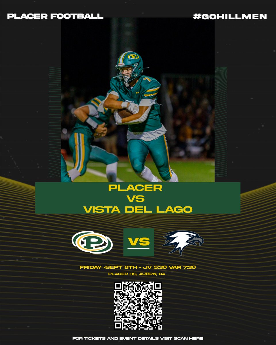 Placer v Vista del Lago- Friday, Sept 8th
Tickets available online at: gofan.co/event/1065545?…