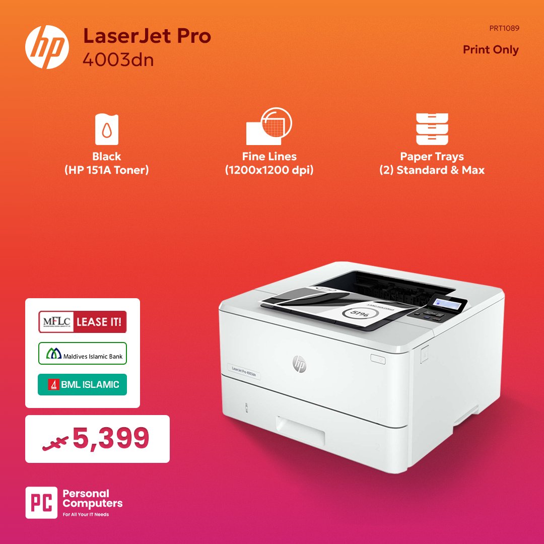 pcMaldives's tweet photo. 🔥 🖨 Discover the Perfect HP Printer for Your Needs! 
HP LaserJet Pro 4003dn Printer (White)
🛒 Order online: https://t.co/xNGGmpocOi
🚛 Free Delivery in Malé, Hulhumalé, and up to boats.
☎️ Call 300-3033 or Viber 7741033 to place your order
#HP #LaserJet #printers #pc #maldives https://t.co/BZBK9SMSXG