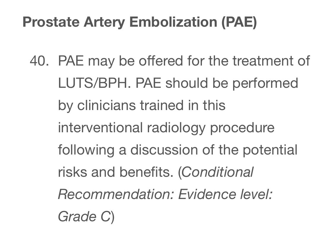 Thrilled to see an update to #AUA guidelines on #PAE for #BPH. Many thanks to the Urology and IR colleagues who worked diligently on this effort (too many to tag!) auanet.org/guidelines-and…