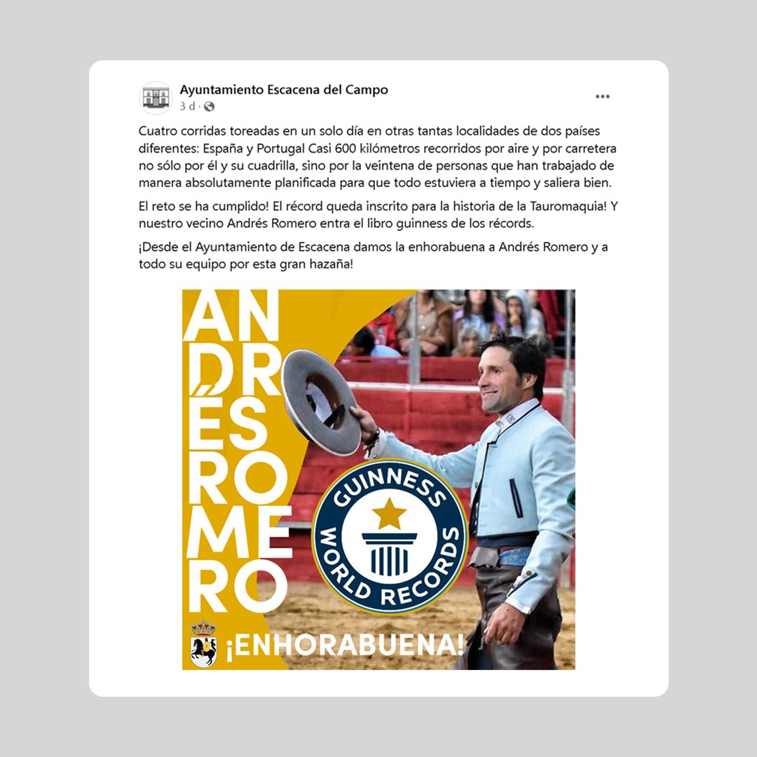 bastapt's tweet photo. FALSO - O Guinness Book garantiu à Basta de Touradas que não monitorizou este recorde e que não aceita recordes relacionados com touradas, por razões óbvias. Imaginem alguém tentar matar e torturar mais animais do que o Andrés?... #Outromundo
#touradas #guinnessbook #guinness https://t.co/I1kxu2GhVH