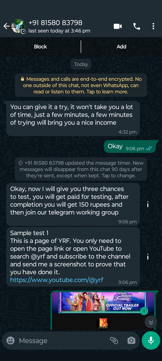 mr_alentar's tweet photo. @NagpurPolice  I'm getting these  messages from various unknown numbers. Who trick us to subscribe YouTube channel and earn money. After sometime they tell us to invest in crypto.
#cryptoscam https://t.co/uDL83BoyI5