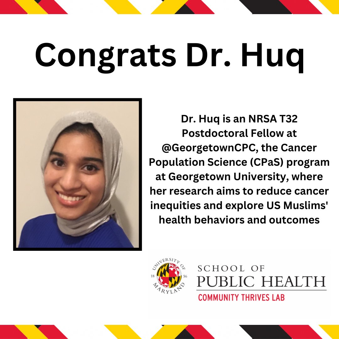 commTHRIVESlab's tweet photo. Happy to share that Dr. Huq will be starting this fall 2023 her postdoctoral at @GeorgetownCPC Congratulations Dr. Huq, you deserve it! We are very excited for you and can't wait to learn about your contributions in the field ❤️#Georgetown #Cancerinequities #Muslimhealth https://t.co/ivOpOKJznM