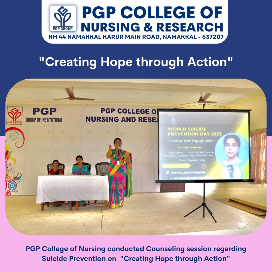 pgpcollegenkl's tweet photo. Creating Hope through Action 🤝❤️

At PGP College of Nursing, we believe in the power of compassion and understanding. We recently conducted a counseling session on Suicide Prevention, aiming to shed light on this important issue and create a community of support and hope. https://t.co/47pZq8fYT6