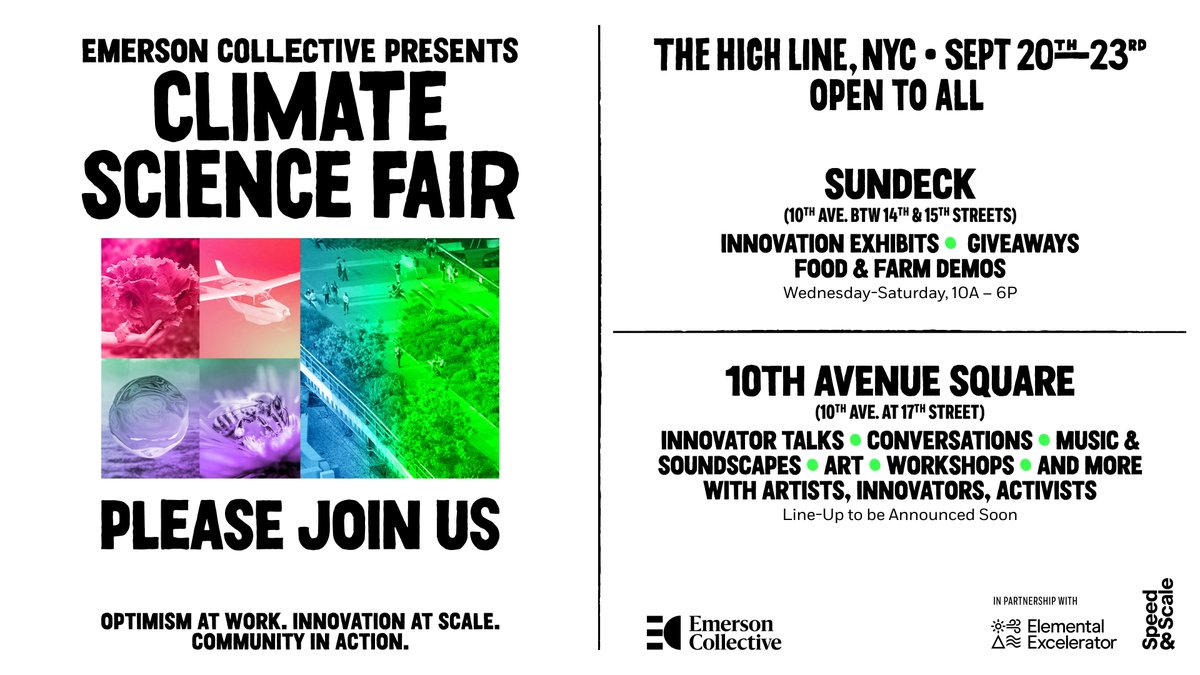 See you next week, @ClimateWeekNYC! Come experience climate optimism and the strength of collective action at @EmCollective’s #ClimateScienceFair from September 20-23 on the High Line in NYC. We're also excited to participate in @circulareconomy's Climate Week breakfast briefing,