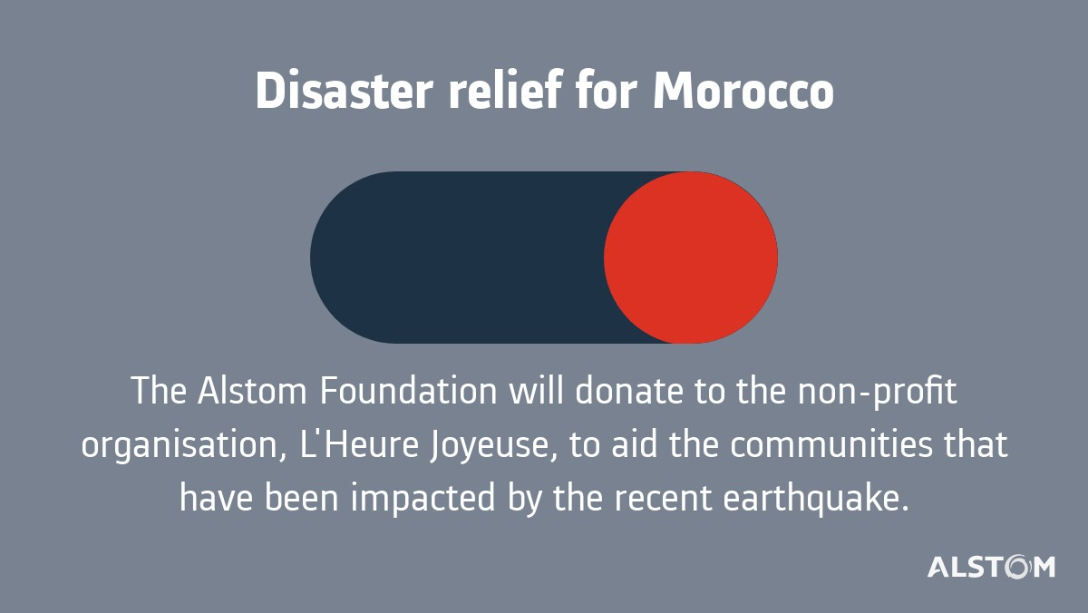 Alstom Foundation (@alstomfondation) on Twitter photo Our hearts are with those impacted in Morocco by the earthquake. We will donate to the NGO, <a href="/l_joyeuse/">Association l'Heure Joyeuse</a> to provide tents and aid in rebuilding homes for local communities. We stand in solidarity with all of the affected communities. Our hearts are with those impacted in Morocco by the earthquake. We will donate to the NGO, <a href="/l_joyeuse/">Association l'Heure Joyeuse</a> to provide tents and aid in rebuilding homes for local communities. We stand in solidarity with all of the affected communities.