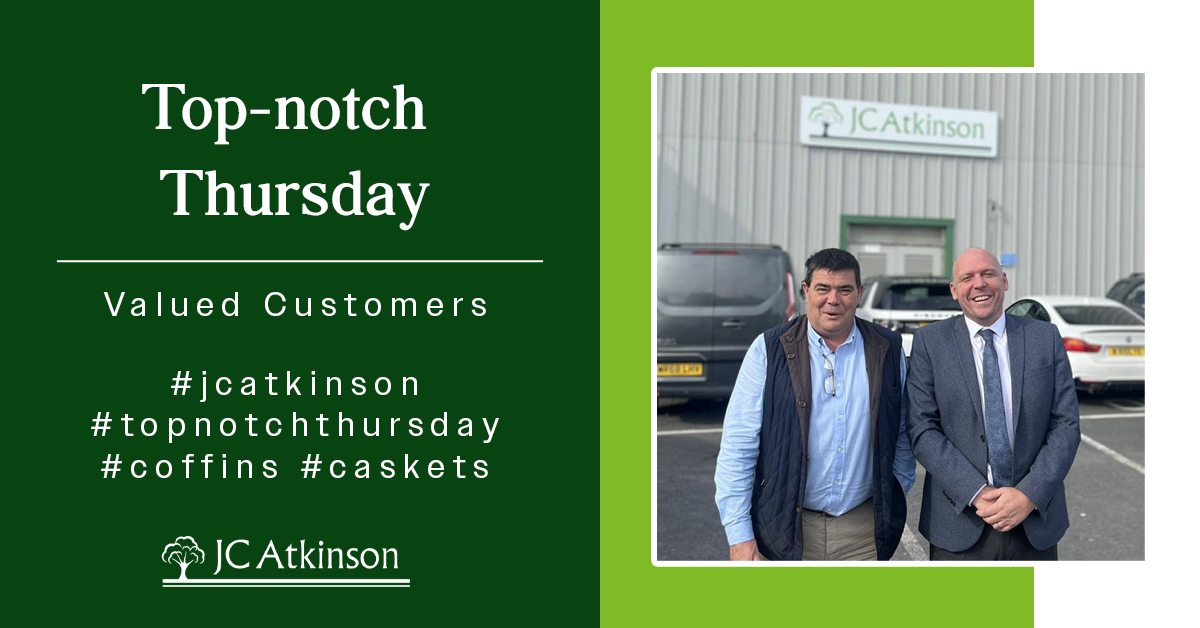 Top-notch Thursday -  

We’re always delighted to give our valued customers a tour of our manufacturing facility here in Washington. 

This time it was Meadowvale Funeral Services Ltd. Great to see you.   

#JCAtkinson #coffins #quality #commitment #innovation #TopNotchThursday