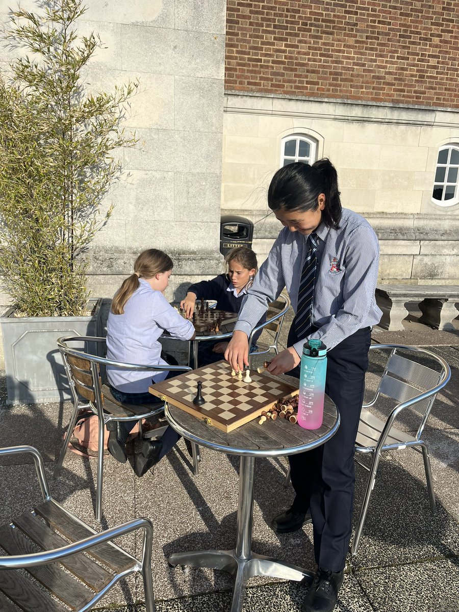 maths_rhs's tweet photo. Chess ♟️ season starts well when the weather outside is this beautiful! So excited about our giant chess set - thank you to the Annual Fund! @RHSSuffolk @RHS_Creativity https://t.co/p7PMydAtOU