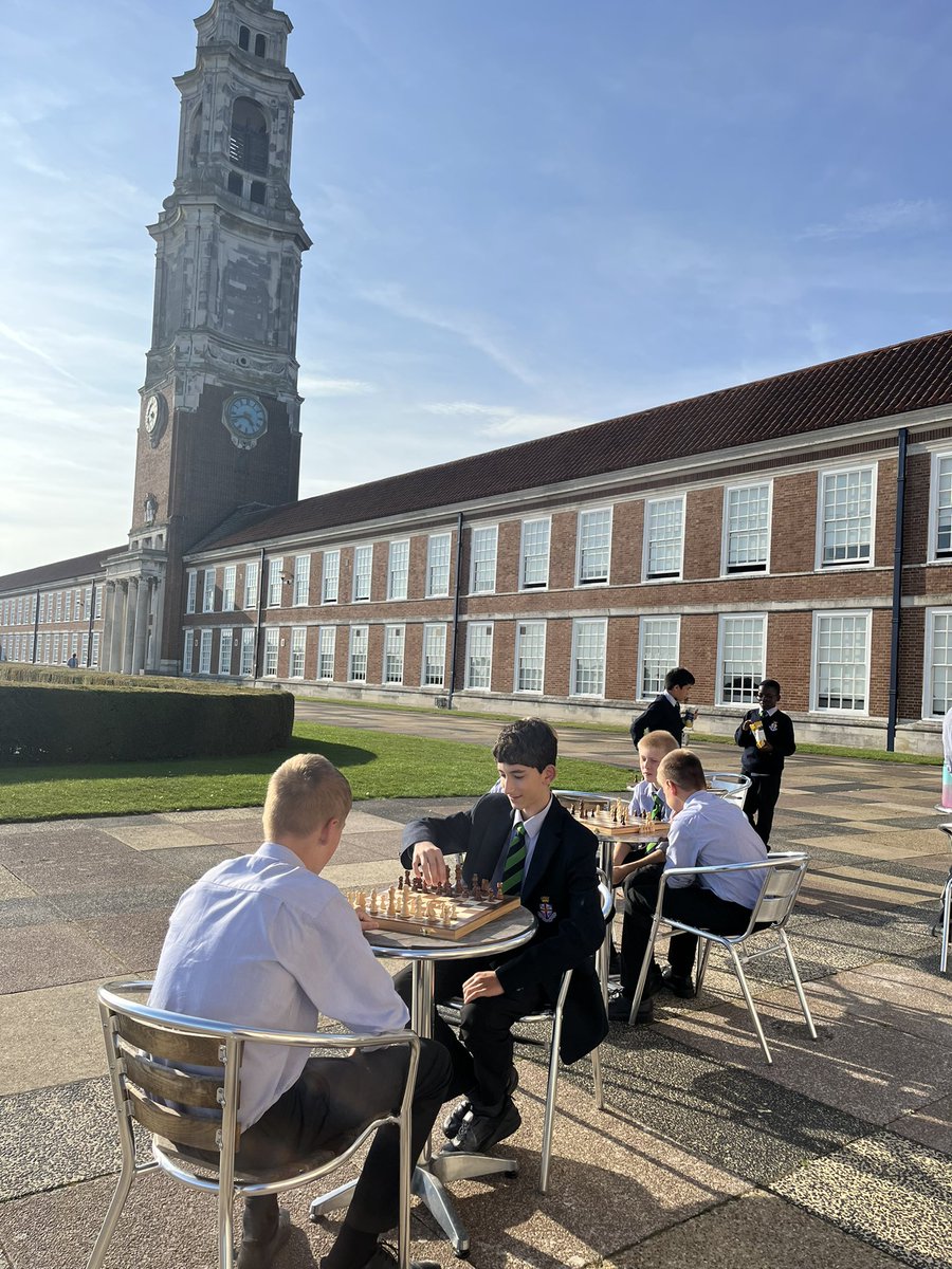 maths_rhs's tweet photo. Chess ♟️ season starts well when the weather outside is this beautiful! So excited about our giant chess set - thank you to the Annual Fund! @RHSSuffolk @RHS_Creativity https://t.co/p7PMydAtOU