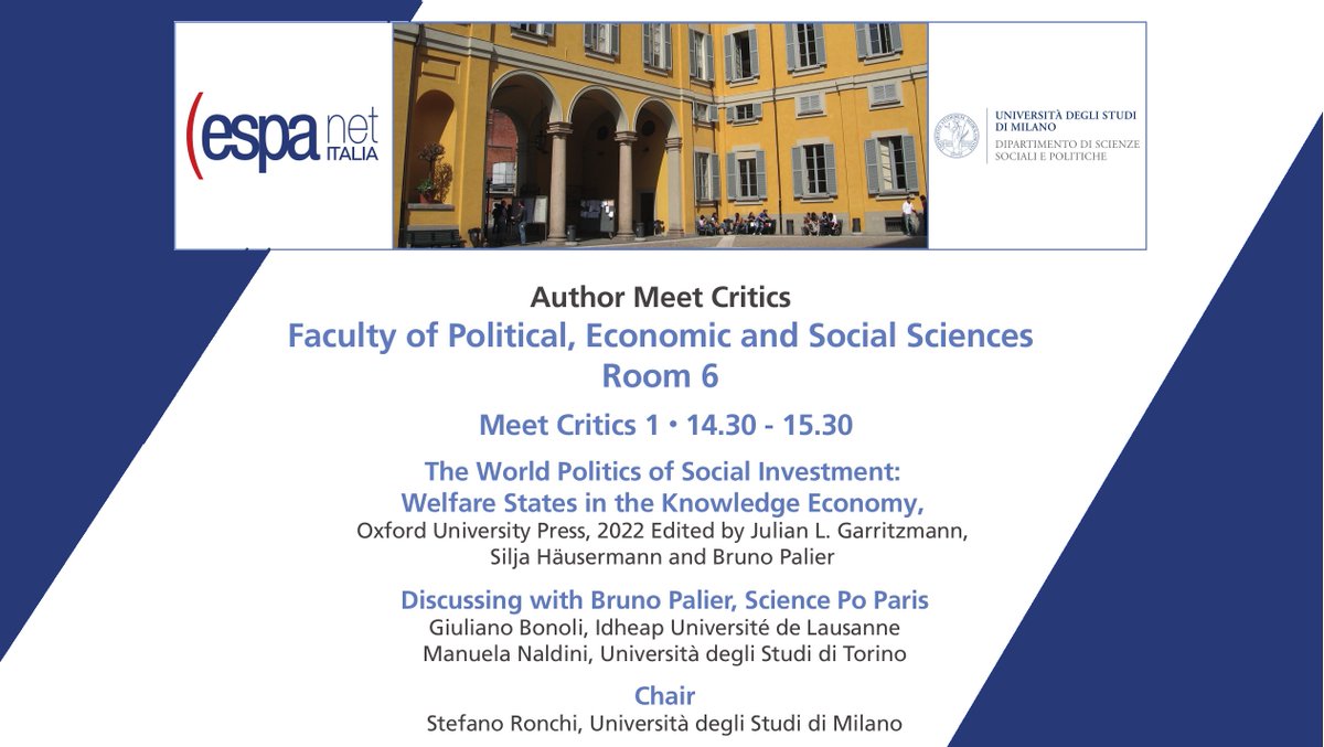 Join us tomorrow &gt;&gt;&gt; the #WOPSI books, edited by <a href="/garritzmannj/">Julian Garritzmann</a> <a href="/SiljaHausermann/">Silja Häusermann</a> <a href="/BPalier/">Bruno Palier</a> for <a href="/OUPAcademic/">Oxford Academic</a>, meet critics at #ESPAnet Italia 2023 <a href="/DipartimentoSPS/">Dip SPS - Unimi</a>. With <a href="/naldini_manuela/">Manuela Naldini</a> &amp; @GiulianoBonoli