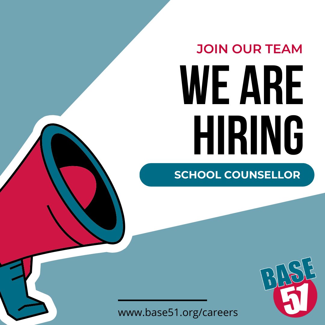 WE ARE #hiring
School Counsellor.

Find out more: ww.base51.org/careers

#nottinghamjobs #counselling #counsellorjobs #schooljobs