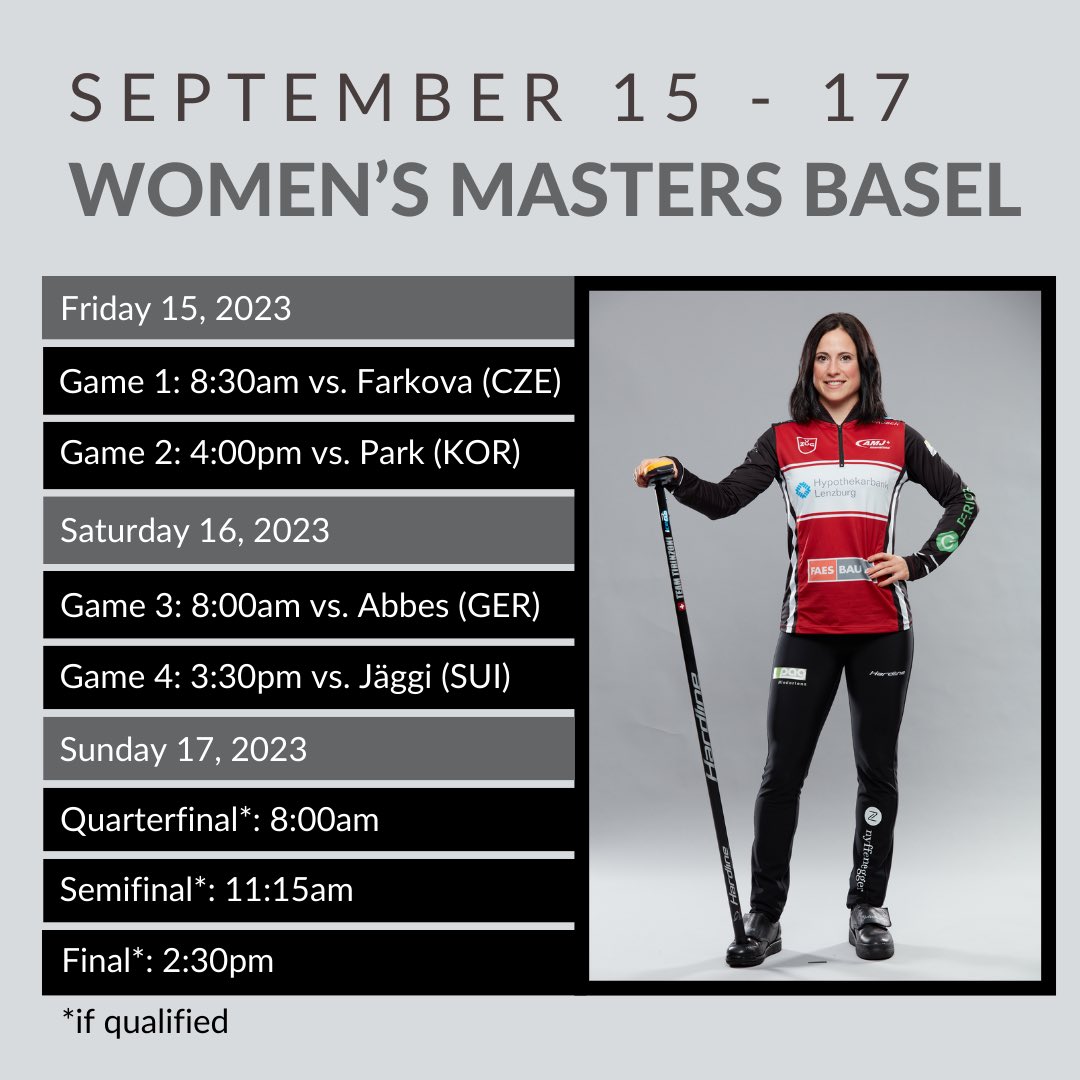 This weekend we‘re playing our first tournament in Basel at the Women‘s Masters! We‘ll be playing four group games and the top 8 will qualify for playoffs! We are so excited 🥌