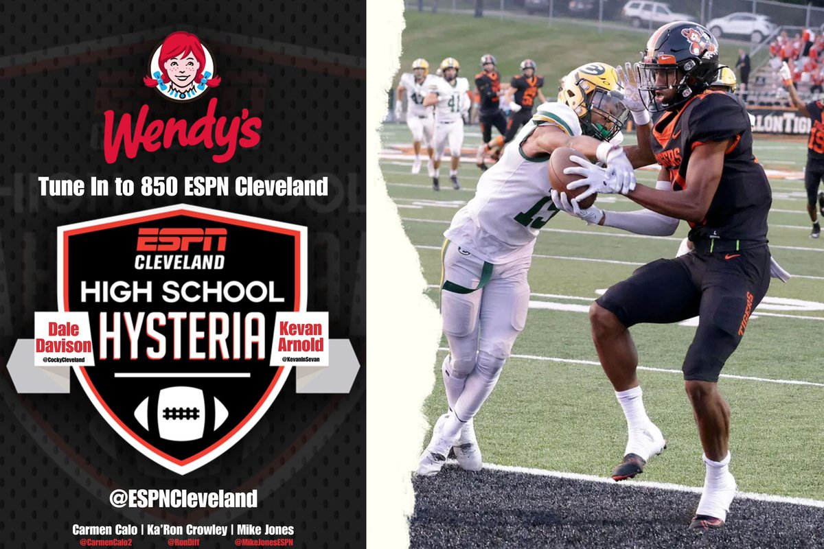 MikeJonesESPN's tweet photo. Tomorrow (9/15) we’re covering a HUGE matchup here on @ESPNCleveland 

Tune in tomorrow at 7 for @Wendys #HighSchoolHysteria with Kevan, Dale, and Carmen as we’re covering the @MTigerFB v @SEHS_FOOTBALL matchup. 

@RonDiff and I will be there, and we hope to see you there too! https://t.co/hbyhak52gW