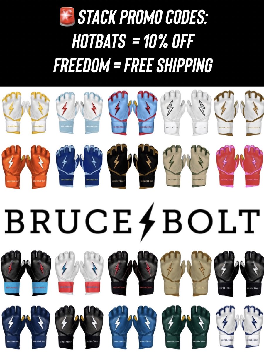 BRUCE BOLT PROMO CODES:
HOTBATS = 10% OFF
FREEDOM = FREE SHIPPING 

Till Sunday Only , Stack the CODES when you spend $75
or more on Brucebolt.us

Please feel free to repost!

<a href="/bruceboltus/">BRUCE BOLT</a> <a href="/LittleLeague/">Little League</a> <a href="/PerfectGameUSA/">Perfect Game USA</a> <a href="/USSSA/">USSSA</a> 

#baseball #brucebolt