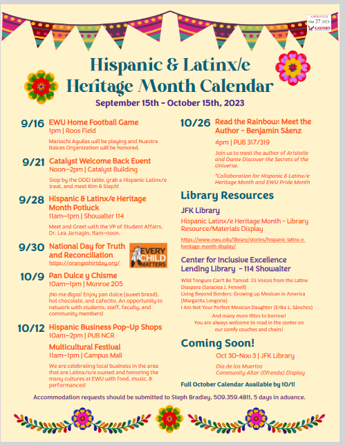 EwuCamp's tweet photo. Upcoming events for #nationalhispanicheritagemonth at EWU. https://t.co/Mv3RRDtYMX