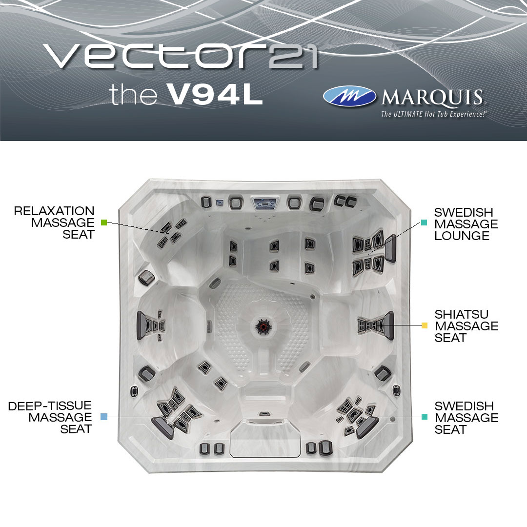 V94L – Lounge | 7-person hot tub | Whitewater-4 Jet

Learn more about this model here: bit.ly/2lzcjID