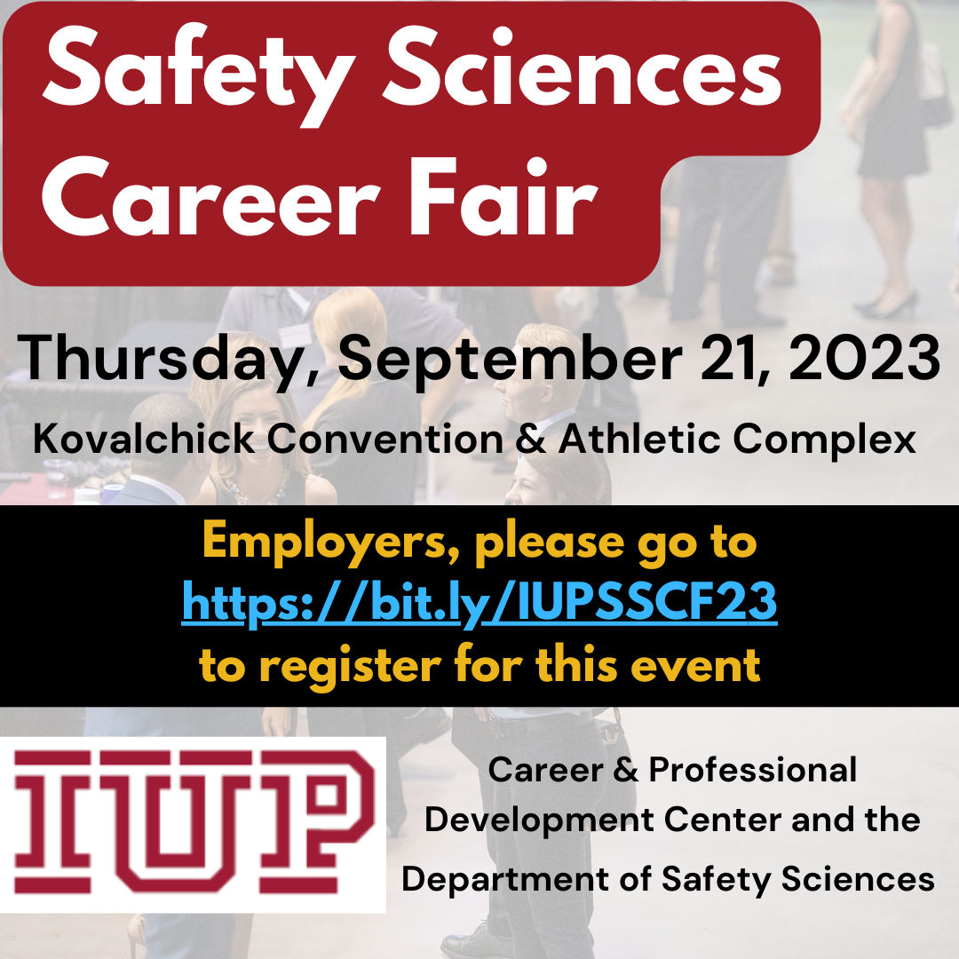 REMINDER: The Safety Sciences Career Fair will take place on the 21st from 1p-4p at the KCAC! 

Not sure how to dress? Visit the CPDC for tips! 

#IUPStartsCareers #safetyscience #careerfair