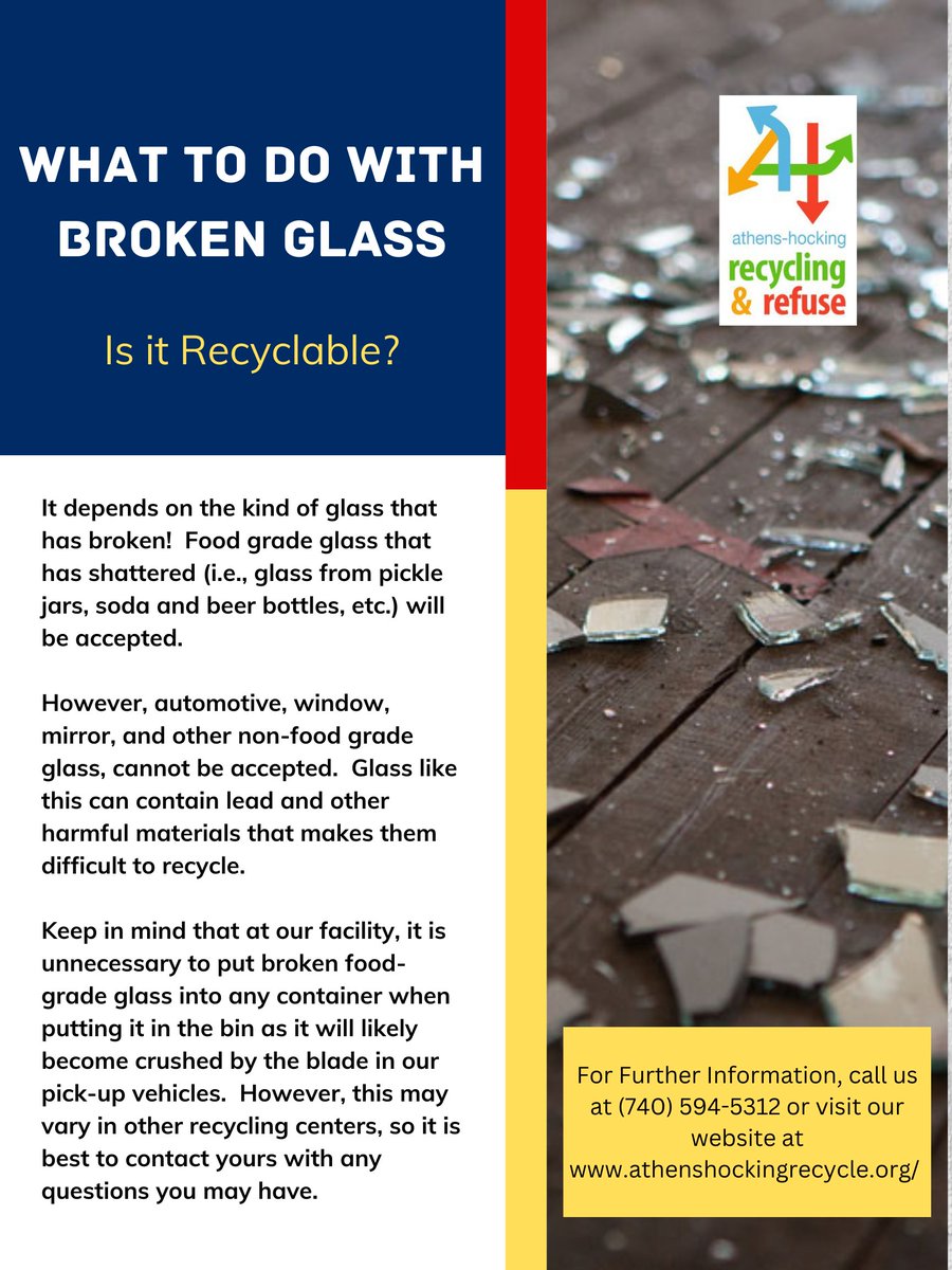 AHRecycling's tweet photo. Here is a new recycling education post all about broken glass!  We hope that it answers any questions you may have. 😁♻️🪟 https://t.co/71PAhGbuES