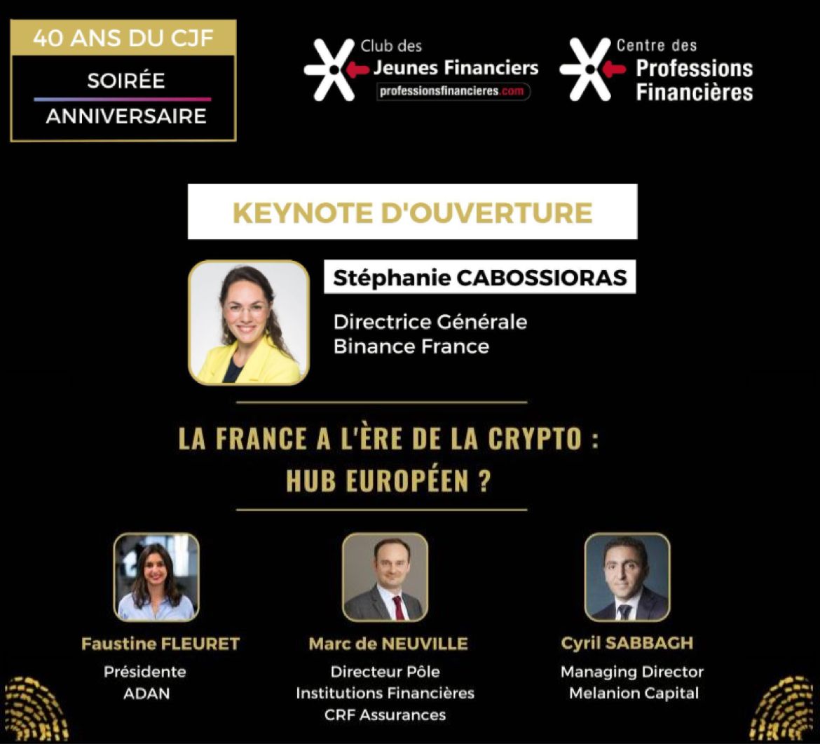 <a href="/faufleuret/">Faustine Fleuret</a> est invitée ce soir par <a href="/cjfparis/">Jeunes Financiers</a> à participer à la table ronde : “La France à l’ère des crypto”

L’occasion de rappeler que la réglementation 🇫🇷 inspire celle de toute l’🇪🇺 en compagnie d'Anne-Audrey Claude, Marc de Neuville <a href="/CRFAssurances/">CRF Assurances - A howden company</a>, <a href="/Cyril_Sabbagh/">Cyril Sabbagh</a>