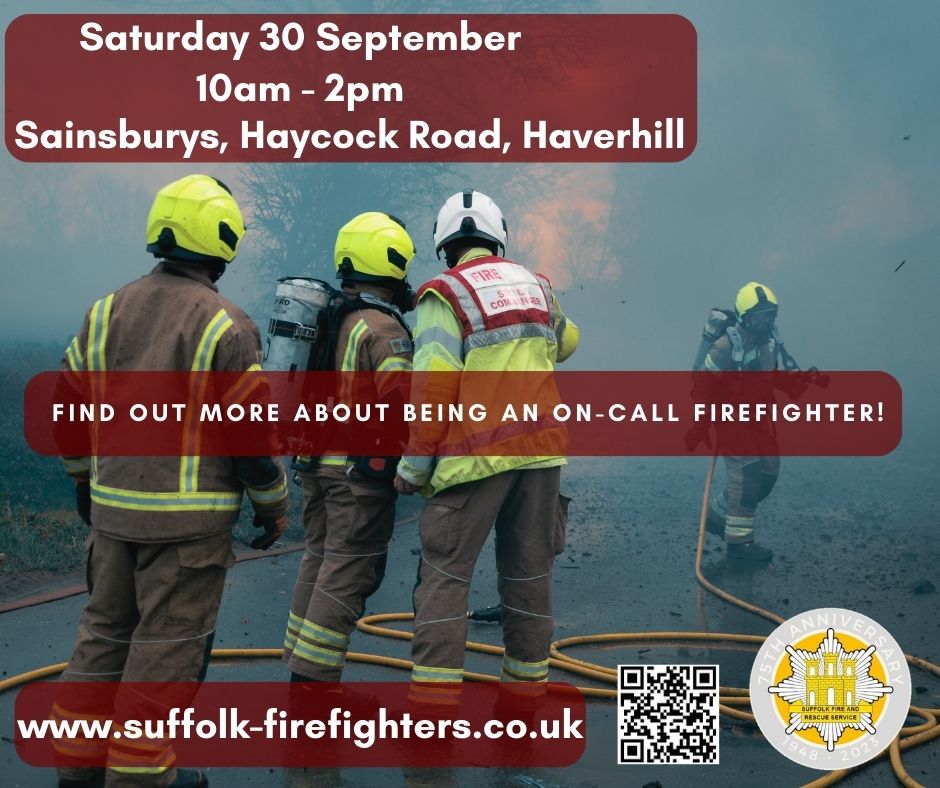 <a href="/SuffolkFire/">Suffolk Fire & Rescue Service</a> <a href="/cambsfrs/">Cambridgeshire Fire and Rescue Service</a> have teamed up to meet members of the community in Haverhill and Linton who may be interested in joining us as On-Call Firefighters! 🚒 

We will be on hand to answer questions &amp; help you take that first step in becoming the best version of you! 🔥