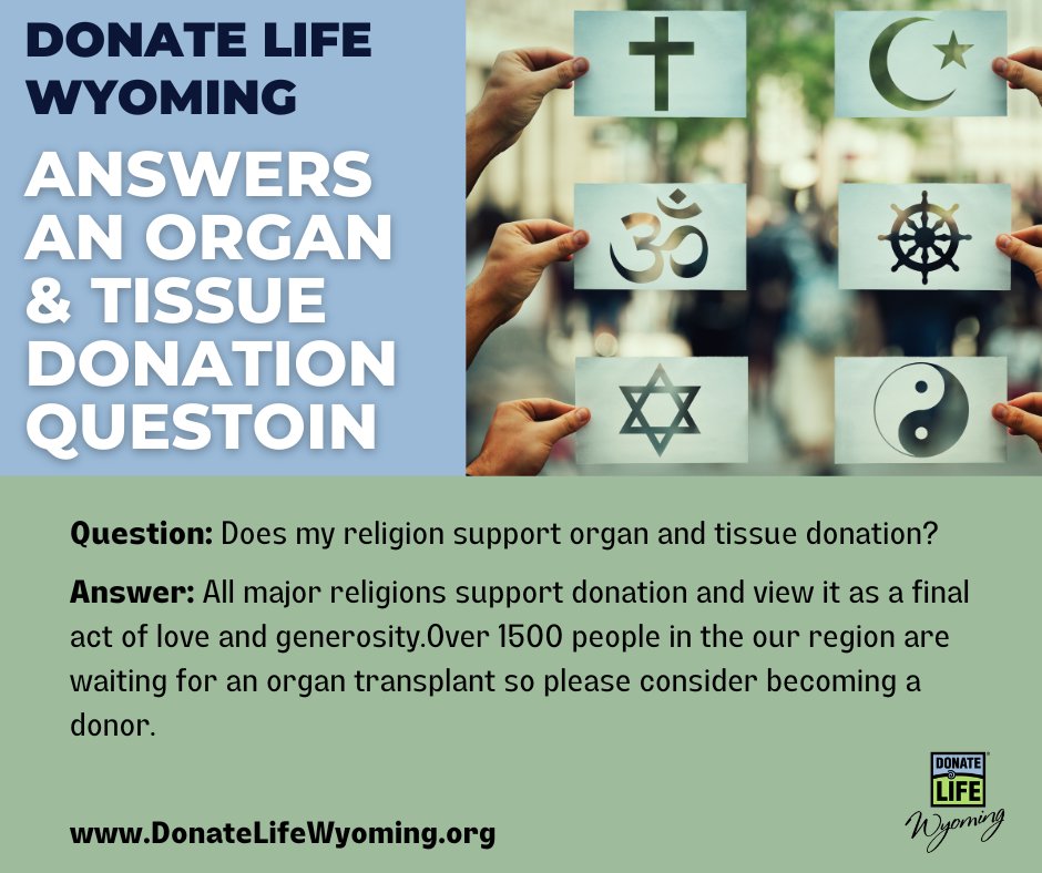DonateLifeWY's tweet photo. Over 1,500 people in our region are waiting for an organ transplant, so please consider becoming an organ, eye, and tissue donor. 💙💚
#donatelifewyoming #giftoflife #supportdonation #becomeadonor #donatelifeamerica https://t.co/iP8zEukn6l