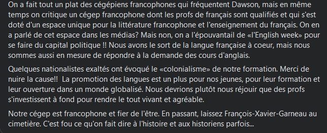 LapriseMaxime's tweet photo. Réponse d'un prof de Garneau sur cette nouvelle panique forgée de toute pièce.

Elle nous aura au moins confirmée que notre ministre de l'Enseignement supérieur est toujours en vie. https://t.co/iDh7sL569a