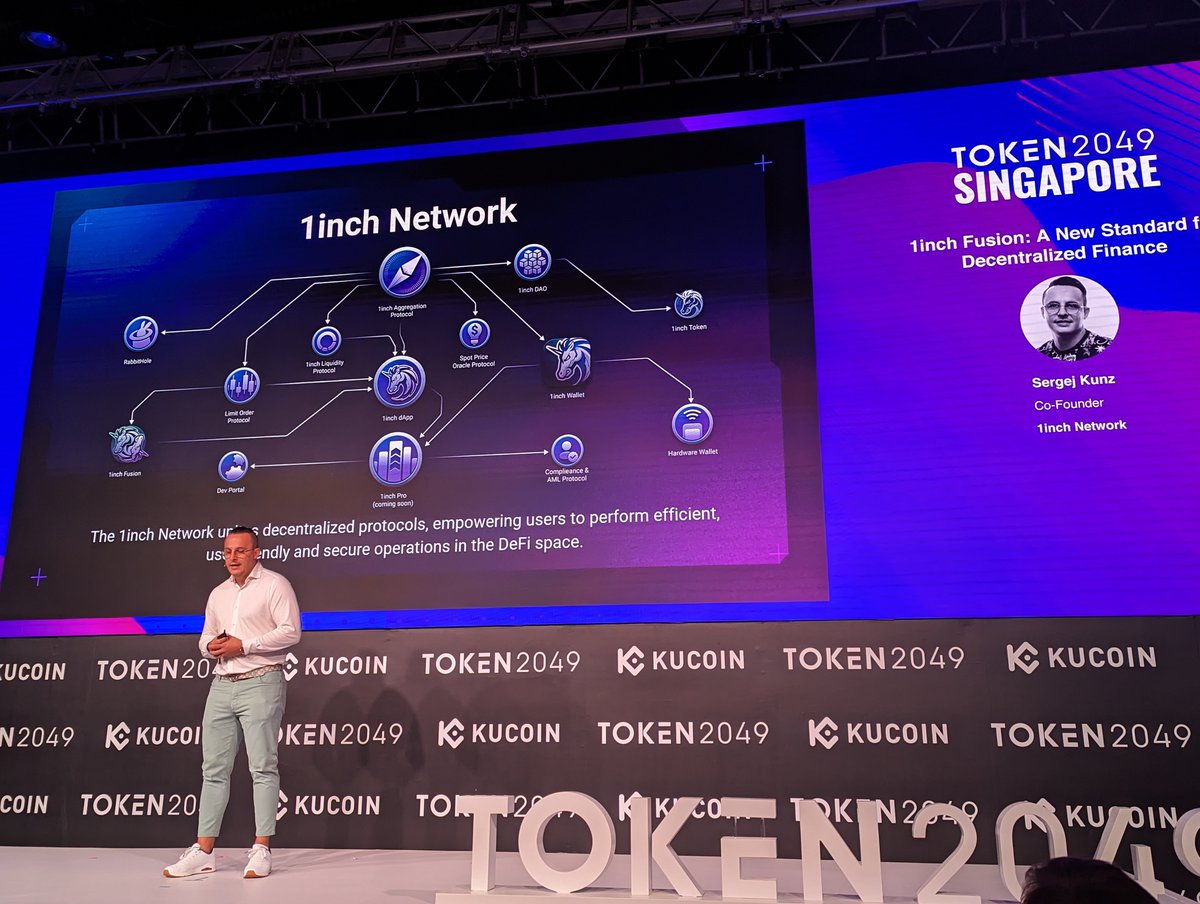 1inch's tweet image. 📸 Here come some captivating moments from @token2049, where @deacix delivered the enlightening keynote &quot;1inch Fusion: A new standard for Decentralised Finance.&quot;

🌐🚀 Don&apos;t miss these snapshots featuring the future of #DeFi!

#Token2049 #FusionMode #1inch
