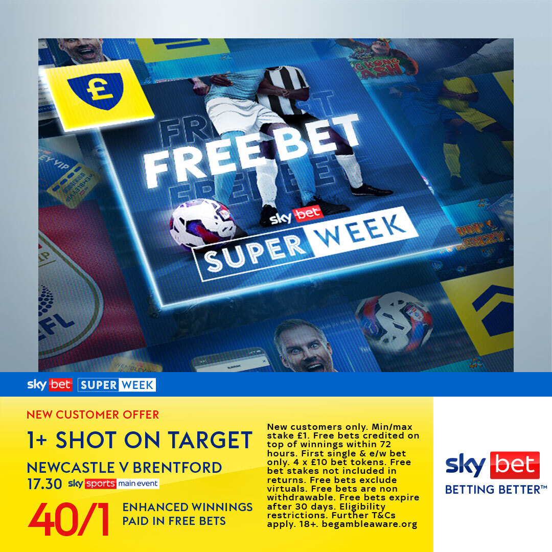 THE PREMIER LEAGUE IS BACK 🔥

🤯 To celebrate, new SkyBet customers can get this HUGE boost on the Newcastle vs Brentford game:

1+ SoT at 40/1 👉 footyaccums.bet/NEWvBRESoTOffer

#Ad | New Customer Offer | 18+ | T&amp;C’s apply | BeGambleAware