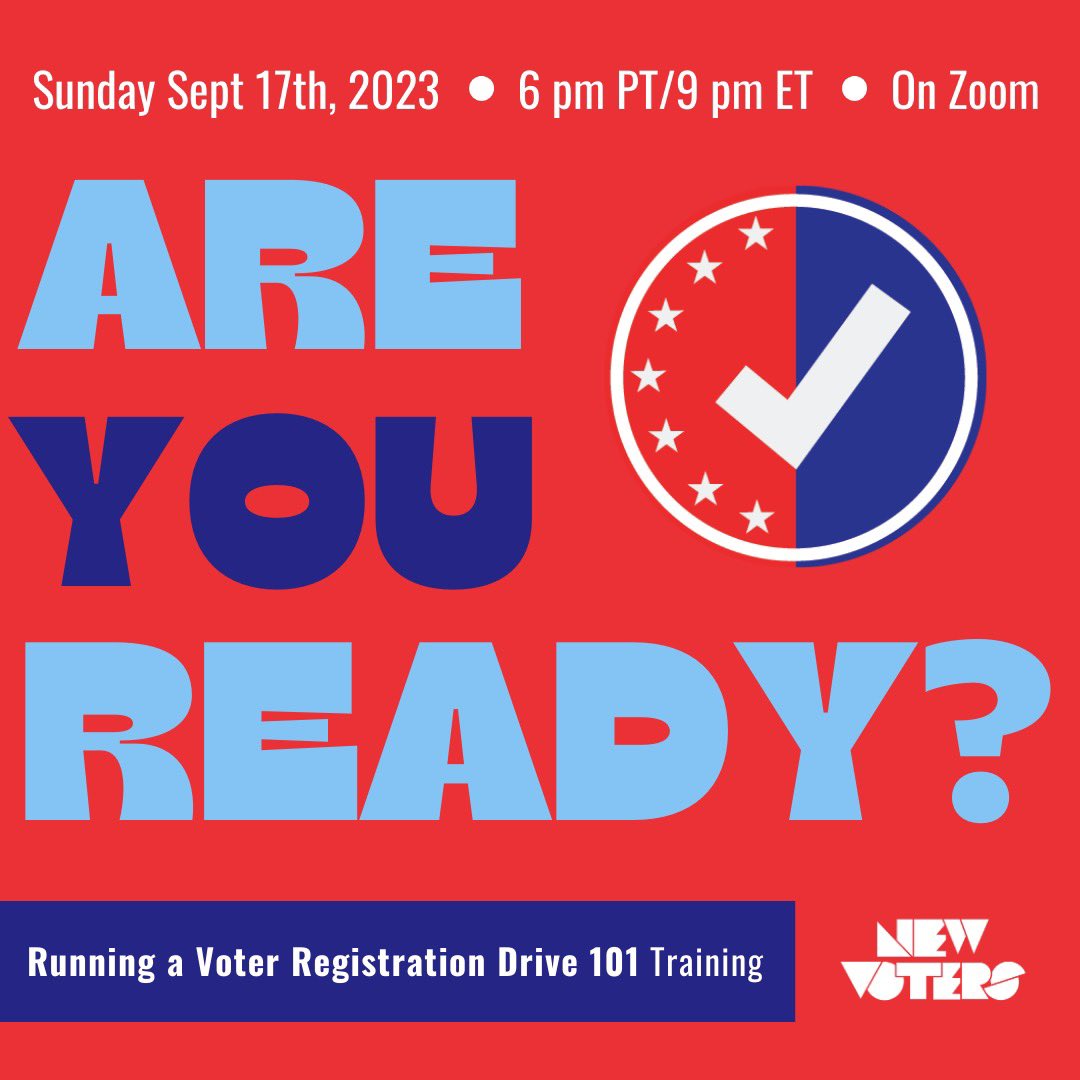 Come to our free training where our Director of Operations will guide you through everything you need to know to run your very own voter registration drive. 🗳️ Register for the event via the link in our bio! #NationalVoterRegistrationWeek #NationalVoterRegistrationDay #VoteReady