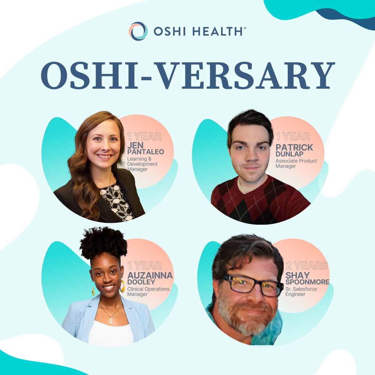 Happy Oshi-versary to 4 incredible team members: Jen, Patrick, Auzainna & Shay! Let's celebrate another year of shared achievements, growth, and teamwork. Your dedication and hard work have fueled our journey to success. Thank you! #EmployeeAnniversary #OshiHealth #Oshiversary