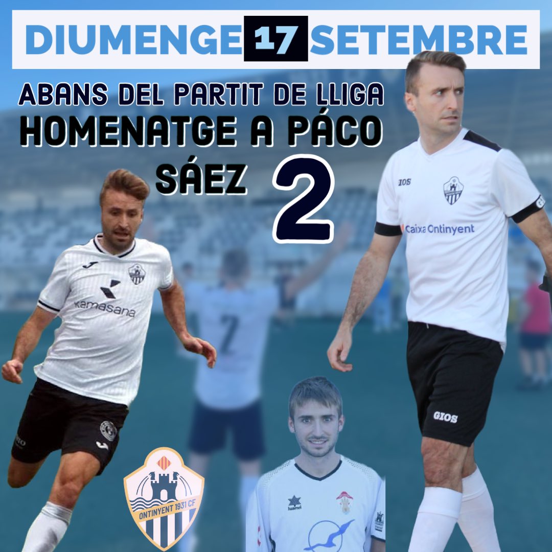 #Homenatge El pròxim diumenge abans del partit davant El <a href="/CF_Gandia/">C.F. Gandia</a> el club retrà un xicotet homenatge amb treta d’honor al nostre ex-jugador i capità don <a href="/pacosaezferre/">Paco Saez</a> per la seua tasca i trajectoria com a jugador del <a href="/OntinyentCF/">Ontinyent C.F.</a> B, <a href="/OntinyentCF/">Ontinyent C.F.</a>  i <a href="/ontinyent1931cf/">Ontinyent 1931 CF</a> 🖤🤍⚽️😍