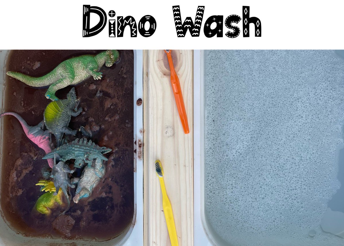 MrsGelston's tweet photo. Dino Wash @MissHughesUoG created a cool Dino Wash Station! We loved playing in the mud then washing our muddy dinosaurs! 🙈🦕 #sensoryplay #play #fun #love #playistheway #dinotheme #flipsat #ikeaed #p1fun #lifeskills #outdoorplay #imaginativeplay https://t.co/iJF1kLLbBP