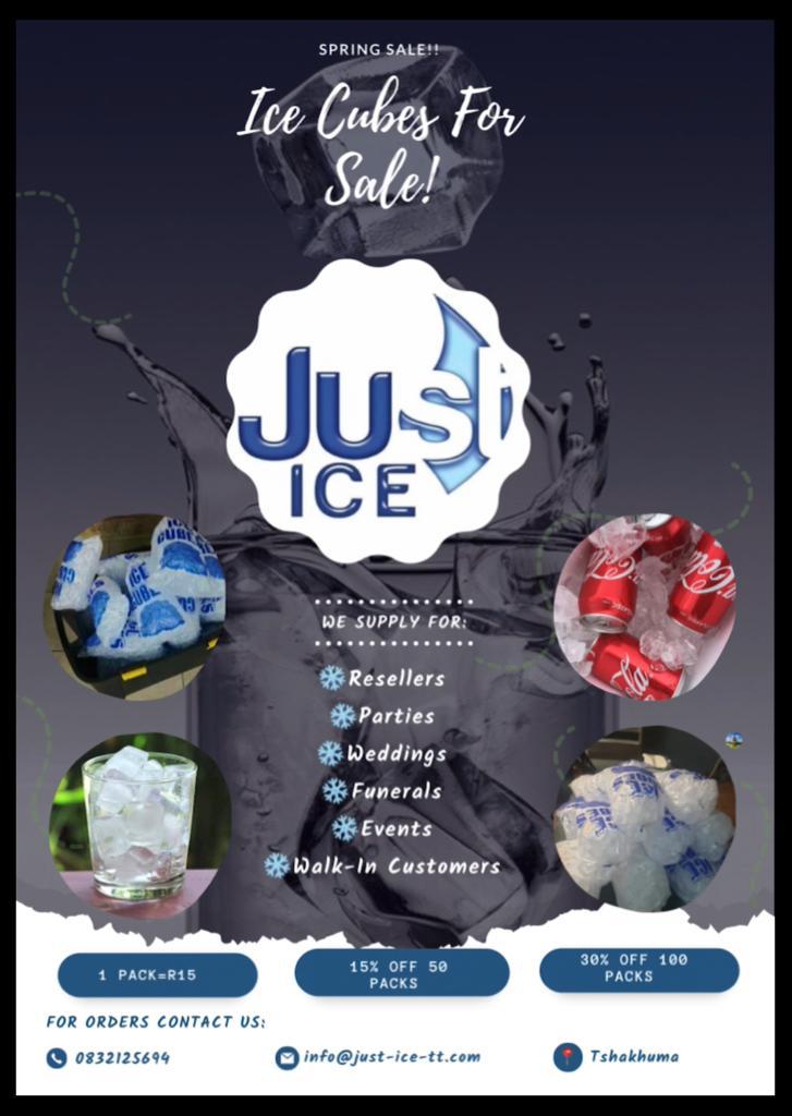 SparksSA81's tweet photo. Just Ice TT 🧊 

We manufacture &amp; deliver Ice Cubes, around Tshakhuma, Levubu,Vuwani,Thohoyandou and neighboring areas.
  📞 @ 0832125794 for any order
Facebook:#JustIceTT 
📧: Orders@just-ice-tt.co.za
#Nandoni waterfront 
#Phalaphalafm royalheritage festival 
#VhuvhambadziDrive https://t.co/zSJBjebNXf