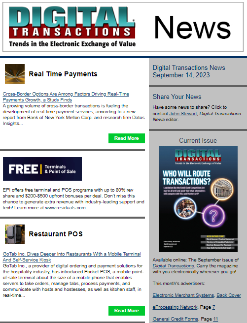 DTPaymentNews's tweet photo. Today’s Digital Transactions News: Cross-Border and Real Time; GoTab’s Mobile POS; FreedomPay’s Cross-Border Platform
https://t.co/3GbKWMY49j
#crossborder #realtimepayments #restaurants #POS #GoTab #MobilePOS #FreedomPay #NewYorkMellon #DatosInsights https://t.co/f9WN1uXI8E