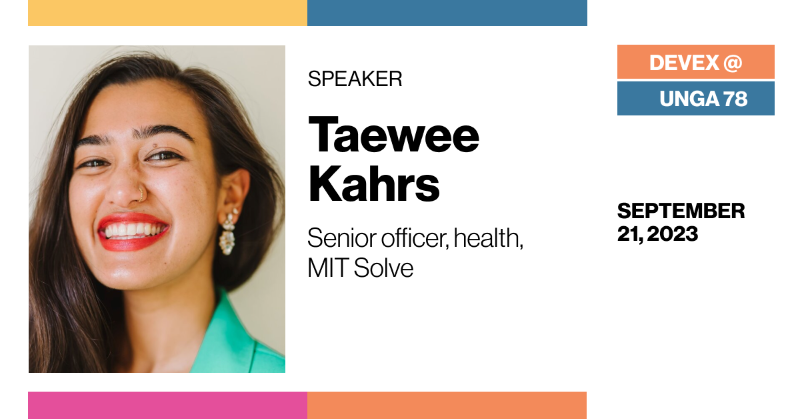 devex's tweet photo. Register for this event on fostering resilient health systems with @JPapoulidis, senior global director for fragility and resilience at @food4thehungry, and Taewee Kahrs, senior officer, health at @SolveMIT.

#DevexEvent @ #UNGA78 · In partnership with @food4thehungry