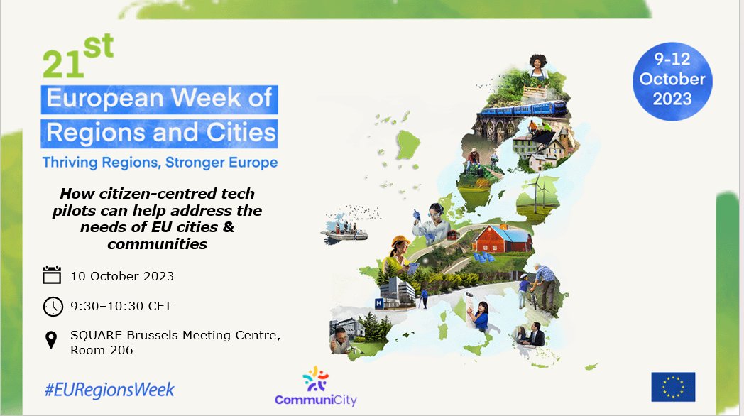 communi_city's tweet photo. Join us to explore the future of European cities at the CommuniCity Open Calls Workshop on the 21st #EURegionsWeek in Brussels! 🏙️🚀

📅 Date: Tue, Oct 10, 2023, 09:30-10:30 CET

📍 Location: SQUARE Brussels Meeting Centre, Room 206. See you there! https://t.co/zCrRXef7H7