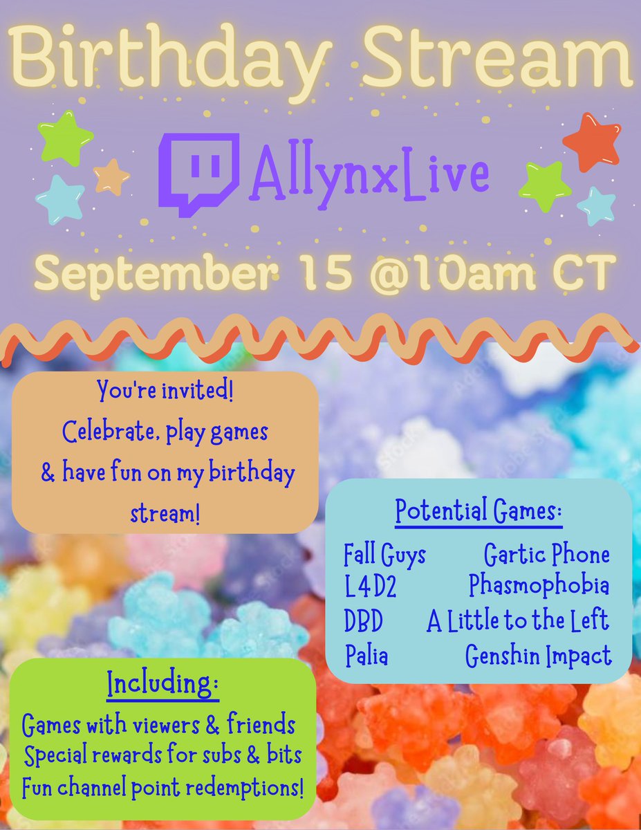 My first ever birthday stream starts tomorrow! Games will be open to the community and I’ll be playing with some friends as well! ♥️🎉 I’m looking forward to celebrating with everyone 🥳🎂

👾 AllynxLive on Twitch

#TwitchTVGaming #twitchtv