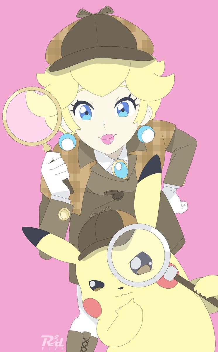 pikachu 1girl blonde hair deerstalker magnifying glass blue eyes pokemon (creature) hat  illustration images