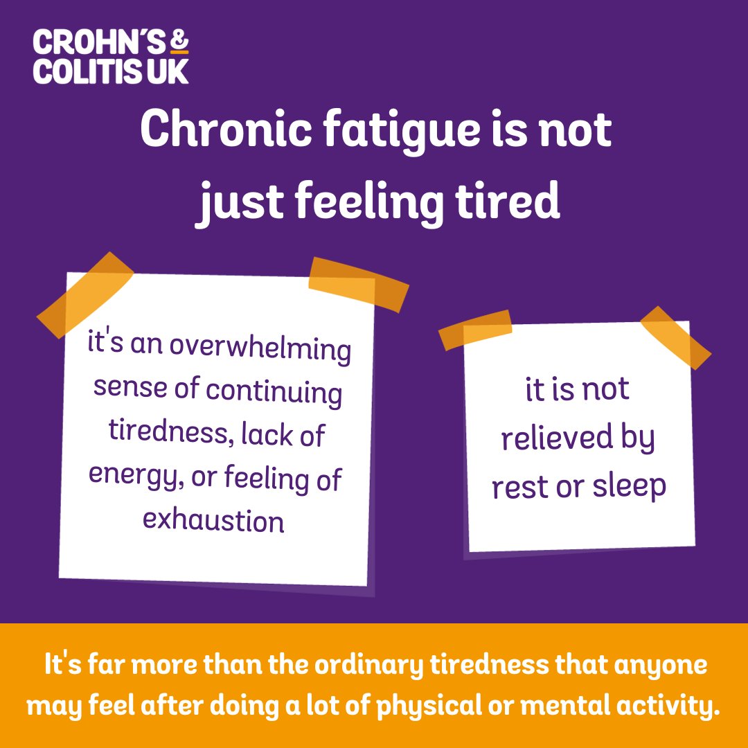 CrohnsColitisUK's tweet photo. Fatigue is not just feeling a little bit tired. It can significantly impact everyday life.

Read our information on fatigue and managing your life around it here ⬇

https://t.co/pK0bmmmP8r https://t.co/JbVo0J9jyt